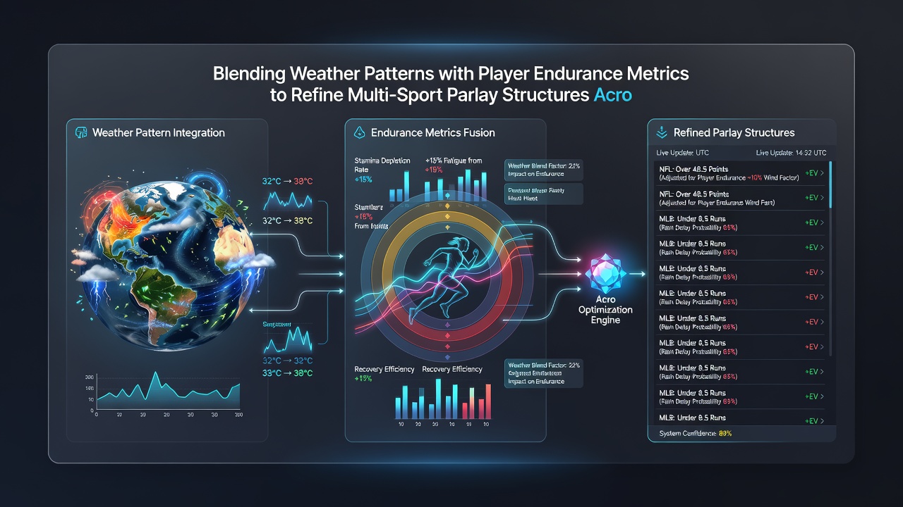 Integrated dashboard displaying weather forecasts alongside player stamina metrics for parlay refinement