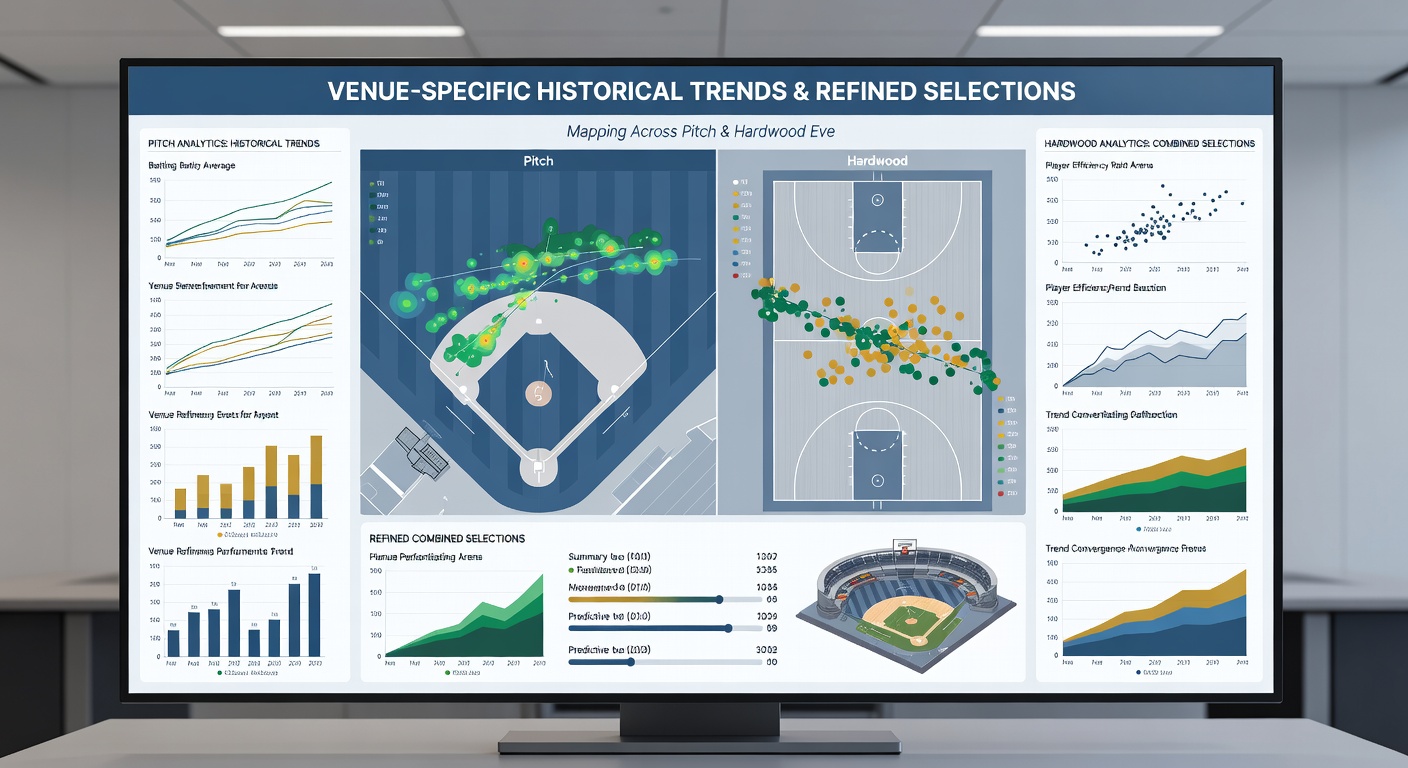 Interactive dashboard overlaying football pitch statistics with basketball court performance metrics for combined event analysis
