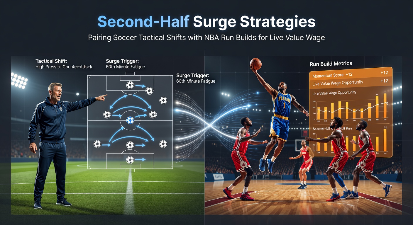 NBA players on a fast break during a key run, paralleled with soccer subs igniting a second-half push